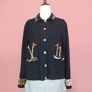 Sport Elle black knit safari themed relaxed sweater